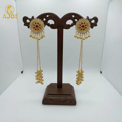 Royal Kashmiri Jhumka Drop Earrings with Kundan & Pearl Tassels–Luxury Earrings