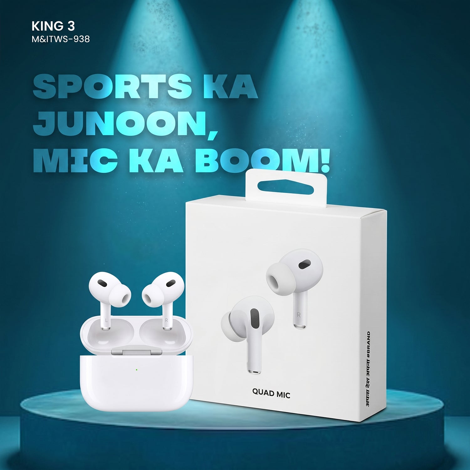 Quad Mic Wireless Bluetooth Earbuds with Charging Case