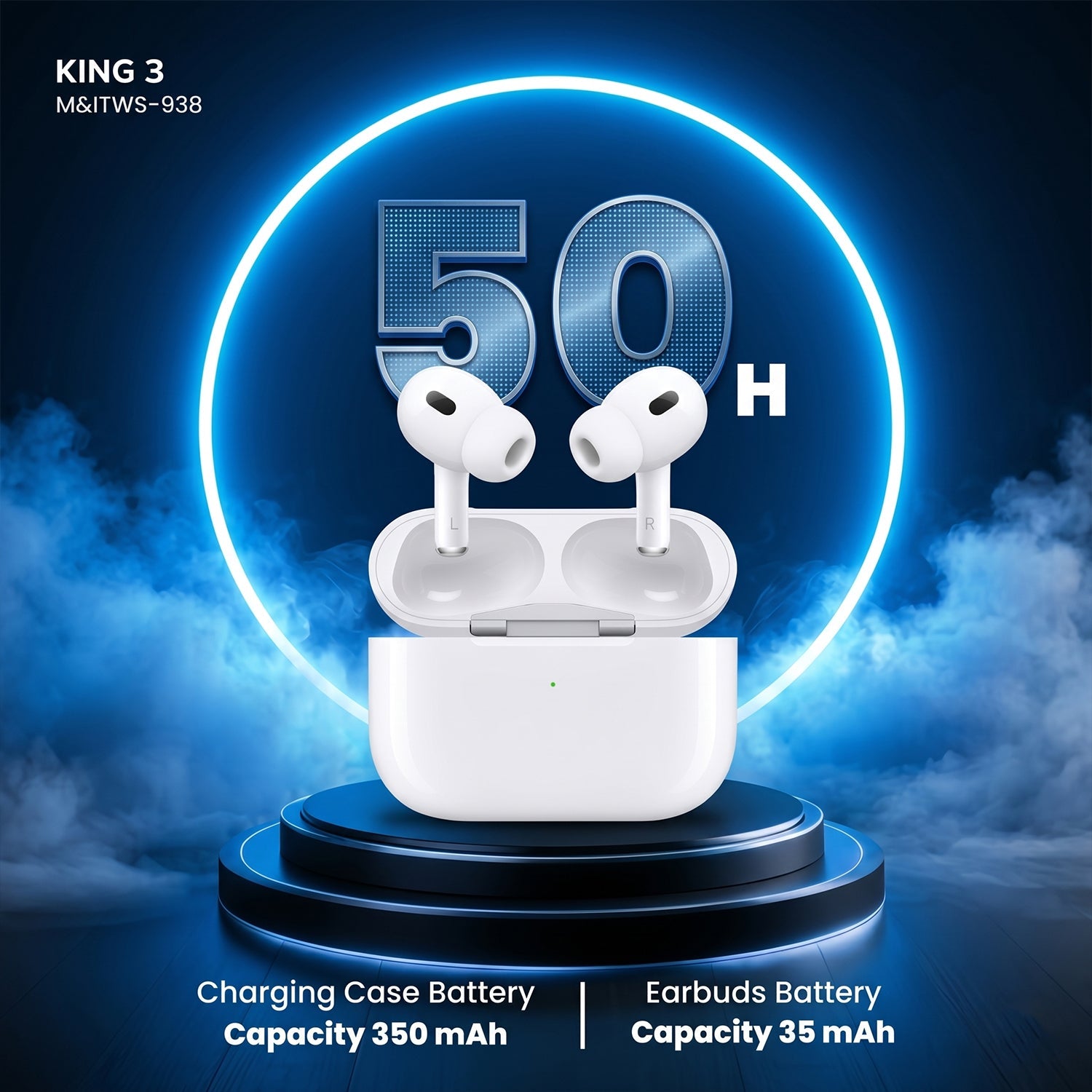Quad Mic Wireless Bluetooth Earbuds showing ear tips and case