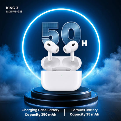 Quad Mic Wireless Bluetooth Earbuds showing ear tips and case