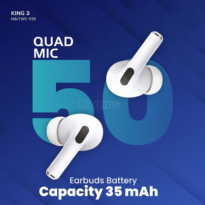 Quad Mic Wireless Bluetooth Earbuds with secure fit design
