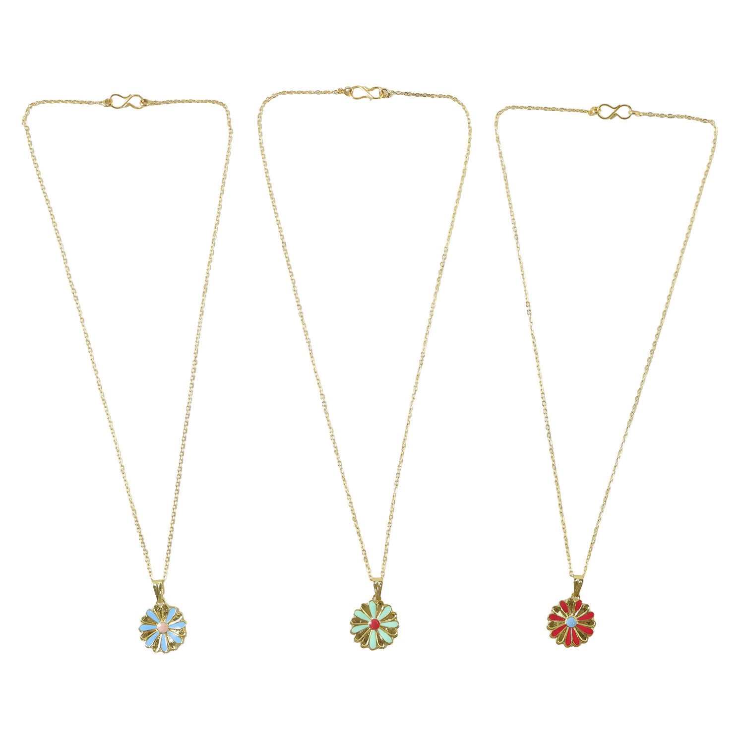 Daisy Flower Gold Pendant Necklaces with Colorful Enamel