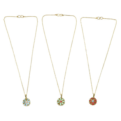 Daisy Flower Gold Pendant Necklaces with Colorful Enamel