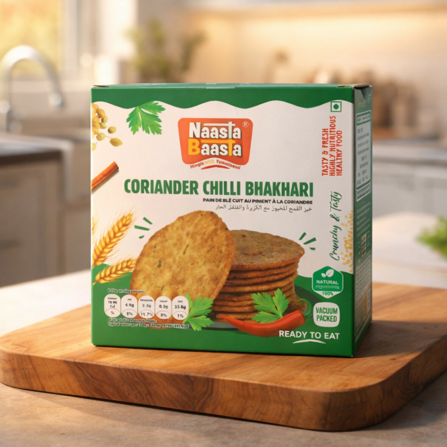 Naasta Baasta Coriander Chilli Bhakhari - Crispy Ready to Eat Snack (200 Gm)