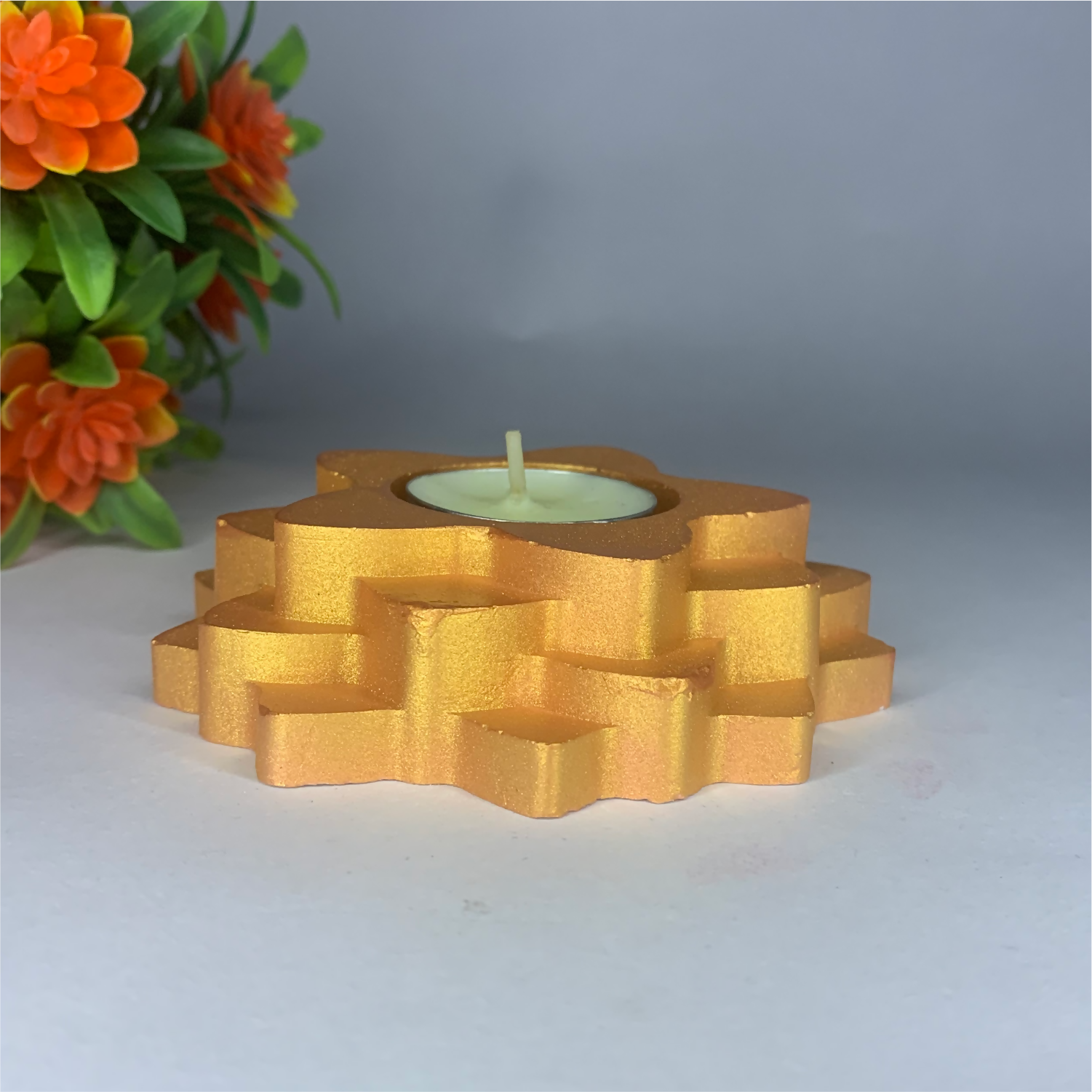 Handmade Flower 4-Step Diya – Rose Gold | Layered Tealight Holder for Diwali, Pooja & Home Décor | Unique Festival Gift Item
