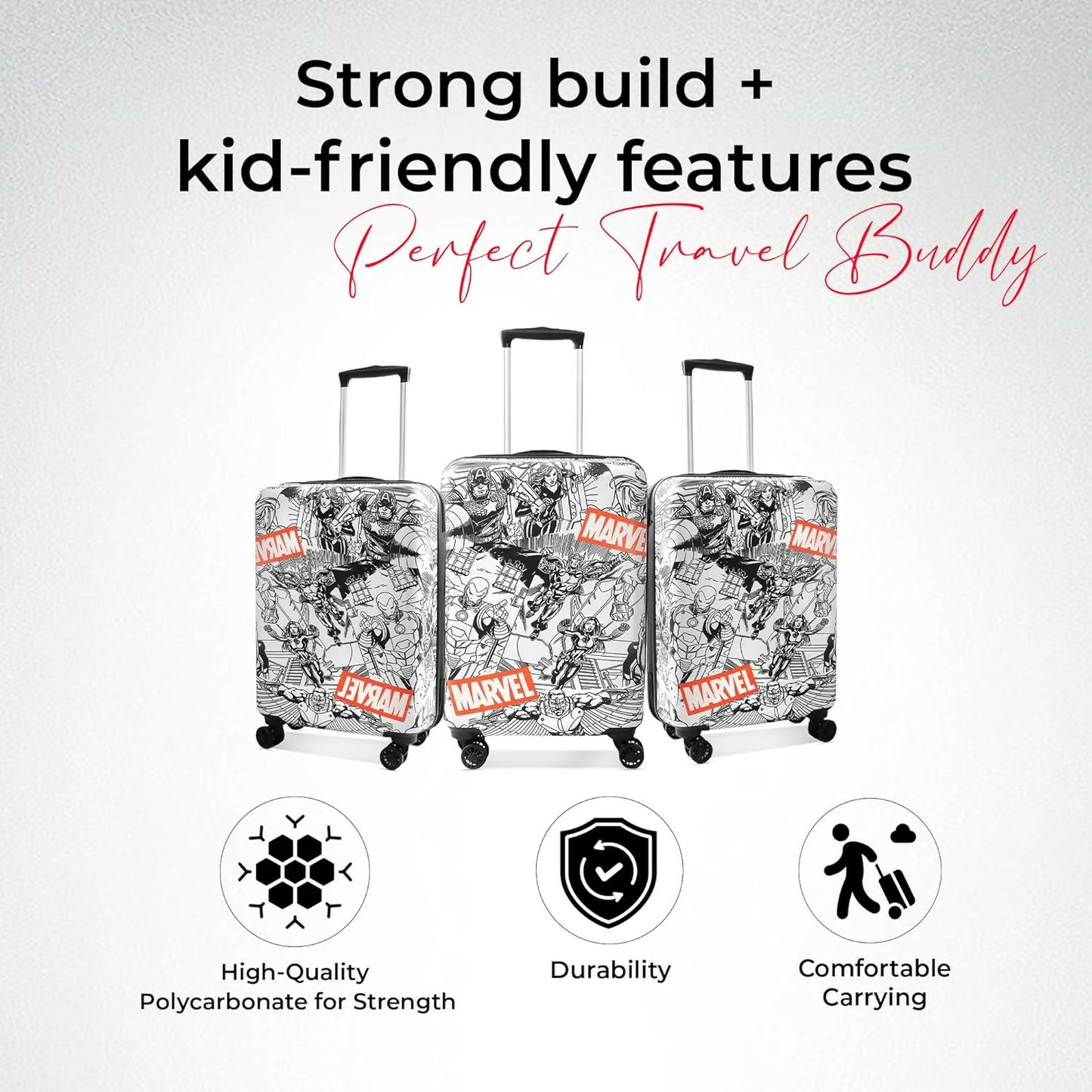 Novex Marvel Avenger Kids Trolley Bags for Travel Polycarbonate Luggage /Suitcase with 4 Wheel (Black,18 Inch)