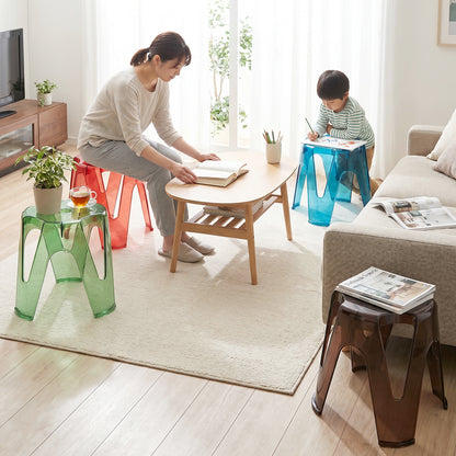 Detailed shot of the sturdy construction and sleek finish of a transparent plastic stool.