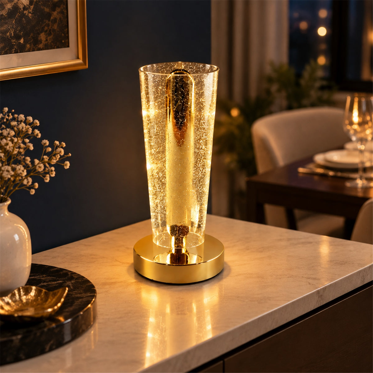 Crystal Table Lamp – Sparkle Design with Golden Base LED