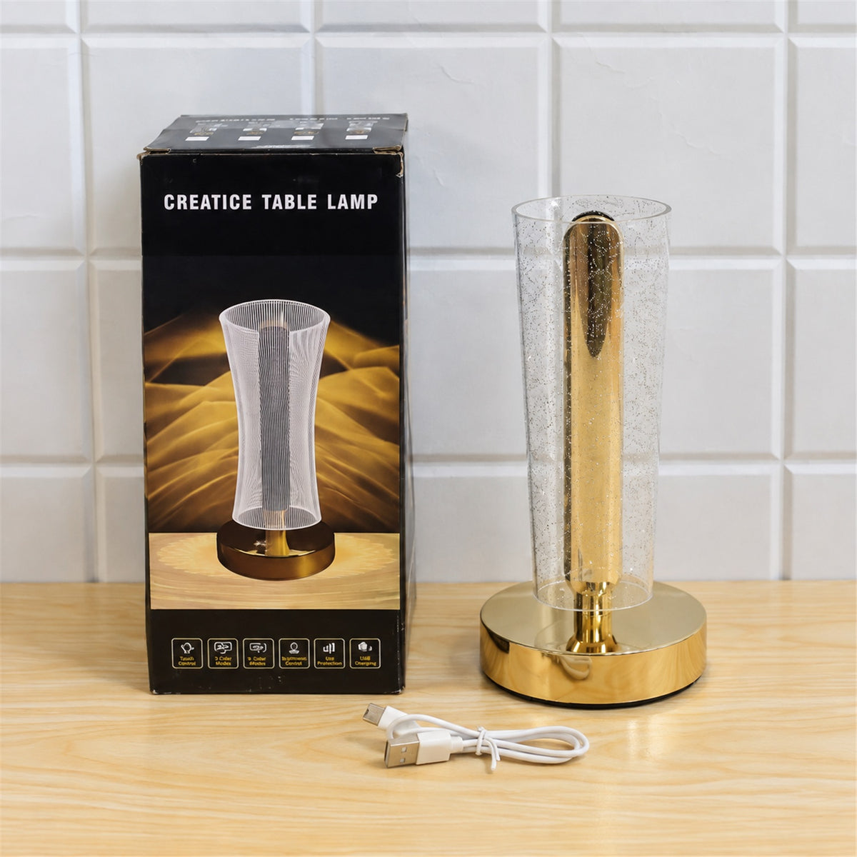 Crystal Table Lamp – Sparkle Design with Golden Base LED