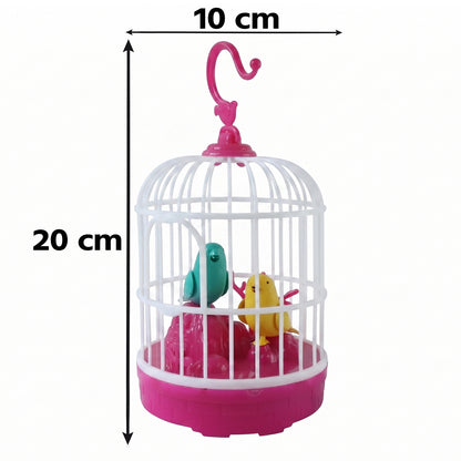 Kids gift toy - interactive sound and repeat talking birds in a brightly colored cage.