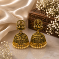 Antique Lakshmi Jhumka Earrings – Traditional Gold Look with Pearl Drops