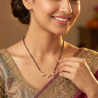 Stylish triple heart design mangalsutra necklace for women.