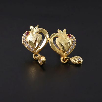 Heart Shaped Gold Finish Earrings With Crystal Border And Delicate Hanging Drop