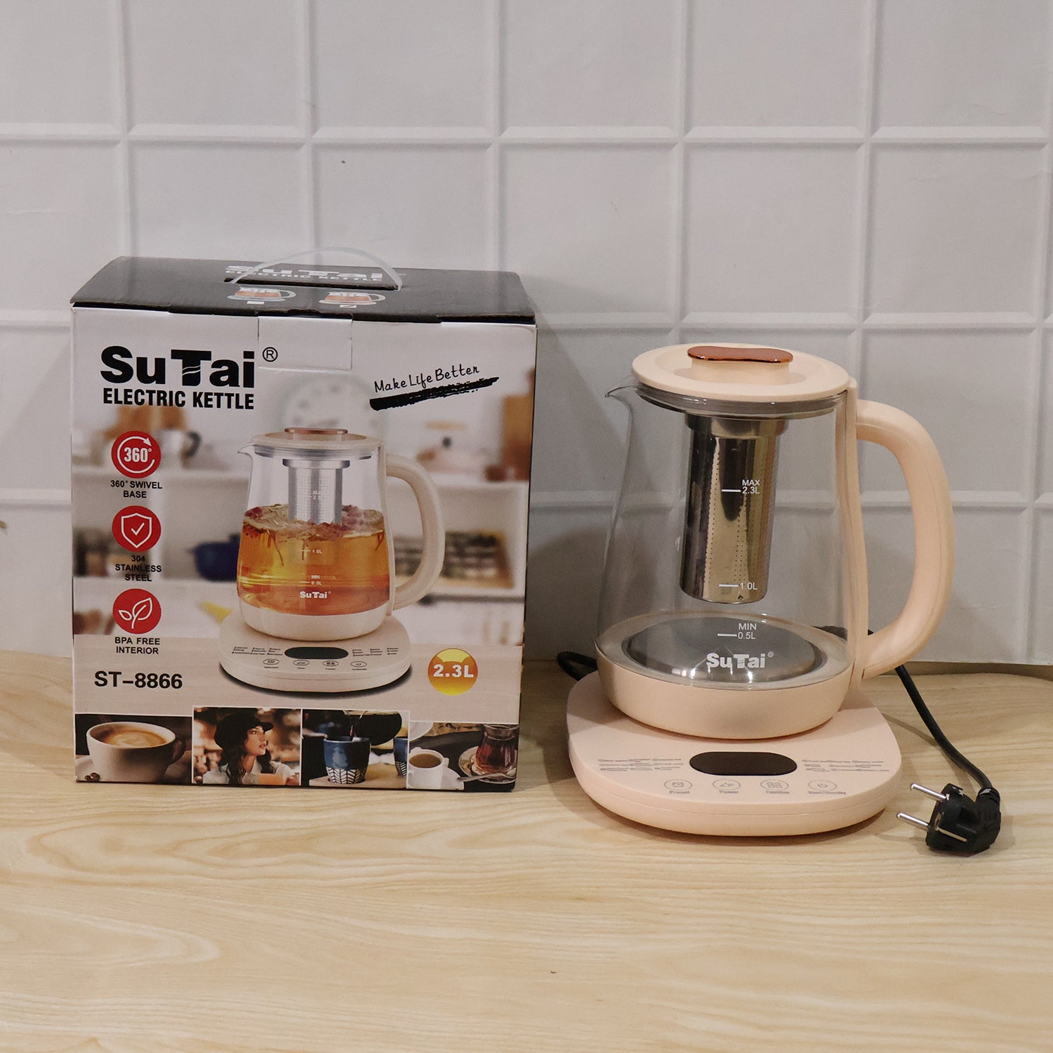 Suta Electric Glass Kettle 2.3L Tea Maker with Infuser and Temperature Control (1 Pc)
