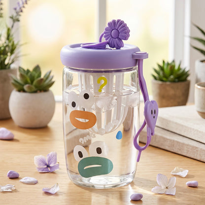 Glass Fruit Tea Sipper Cup 500 ML with Infuser Strainer and Strap (1 Pc)