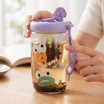 Glass Fruit Tea Sipper Cup 500 ML with Infuser Strainer and Strap (1 Pc)