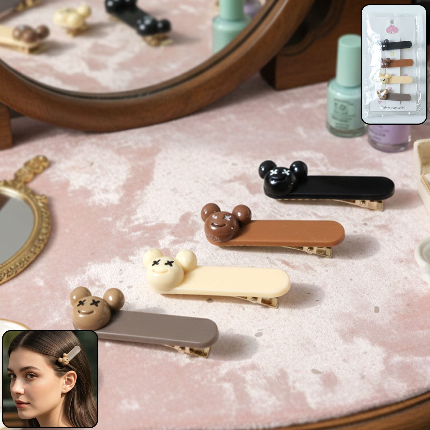 Teddy bear design hair clip set