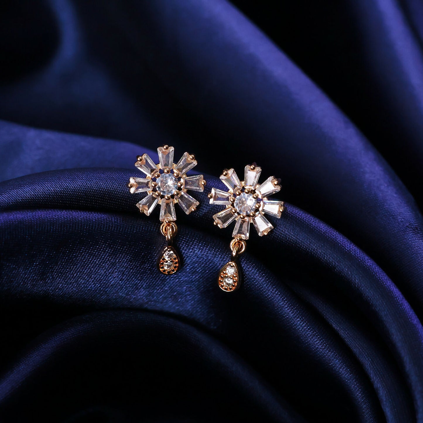 Floral Crystal Drop Earrings with Gold Finish for Festive & Party Wear