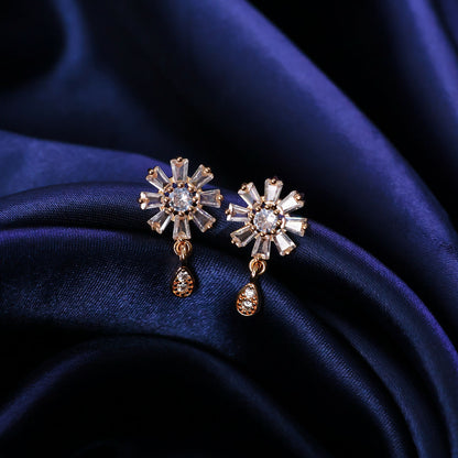 Floral Crystal Drop Earrings with Gold Finish for Festive & Party Wear
