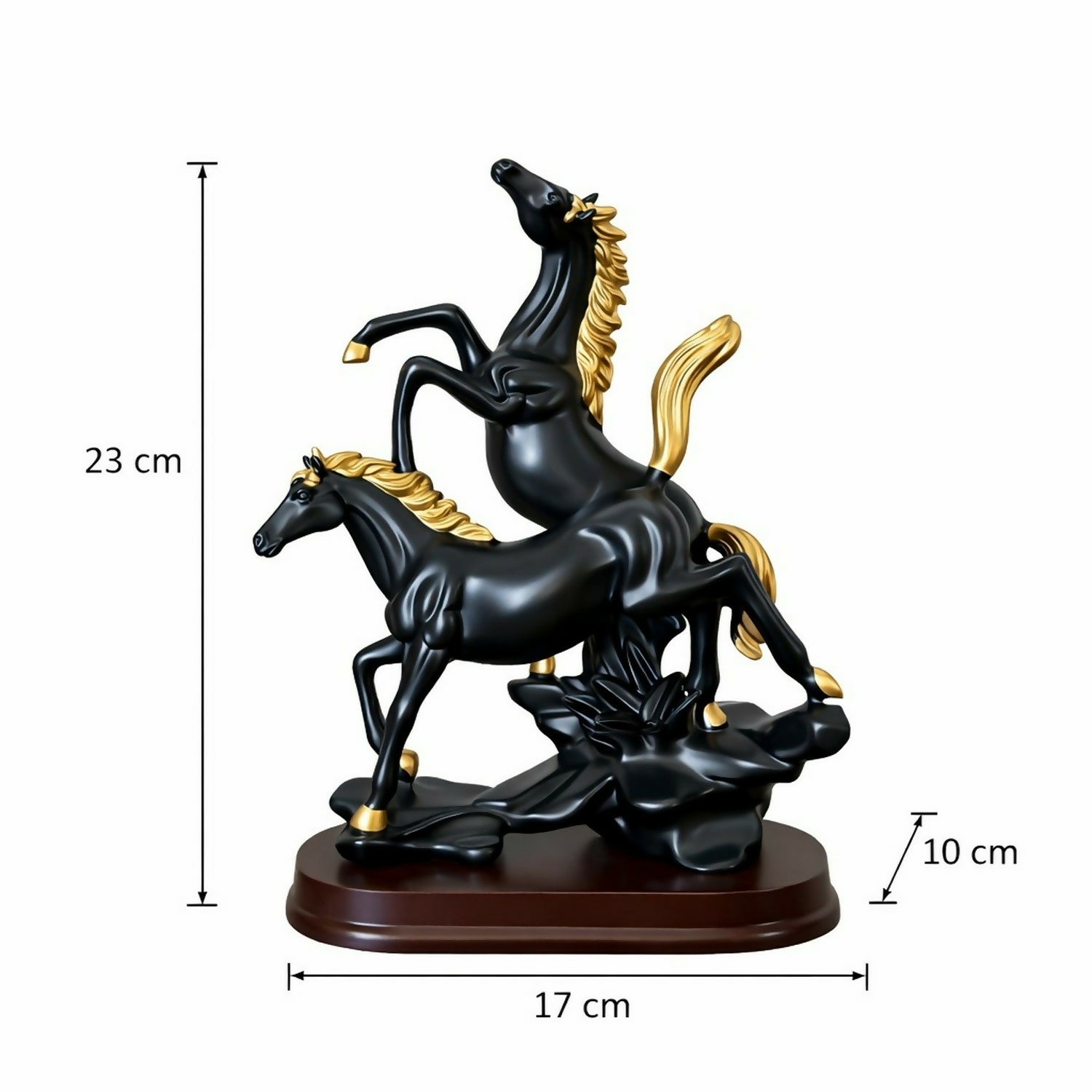 Black Gold Dual Horse Statue displayed on table