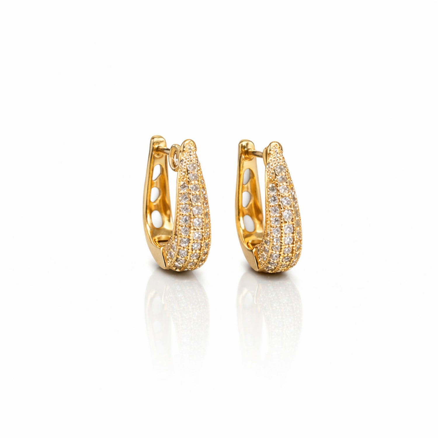 Elegant Curved Pavé Crystal Huggie Earrings in Gold Finish