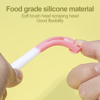 2-in-1 Baby Tongue Cleaner and Oral Massager Stick with Soft Silicone Brush Head