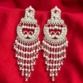 Antique Silver Peacock Pearl Beaded Long Statement Earrings for Women