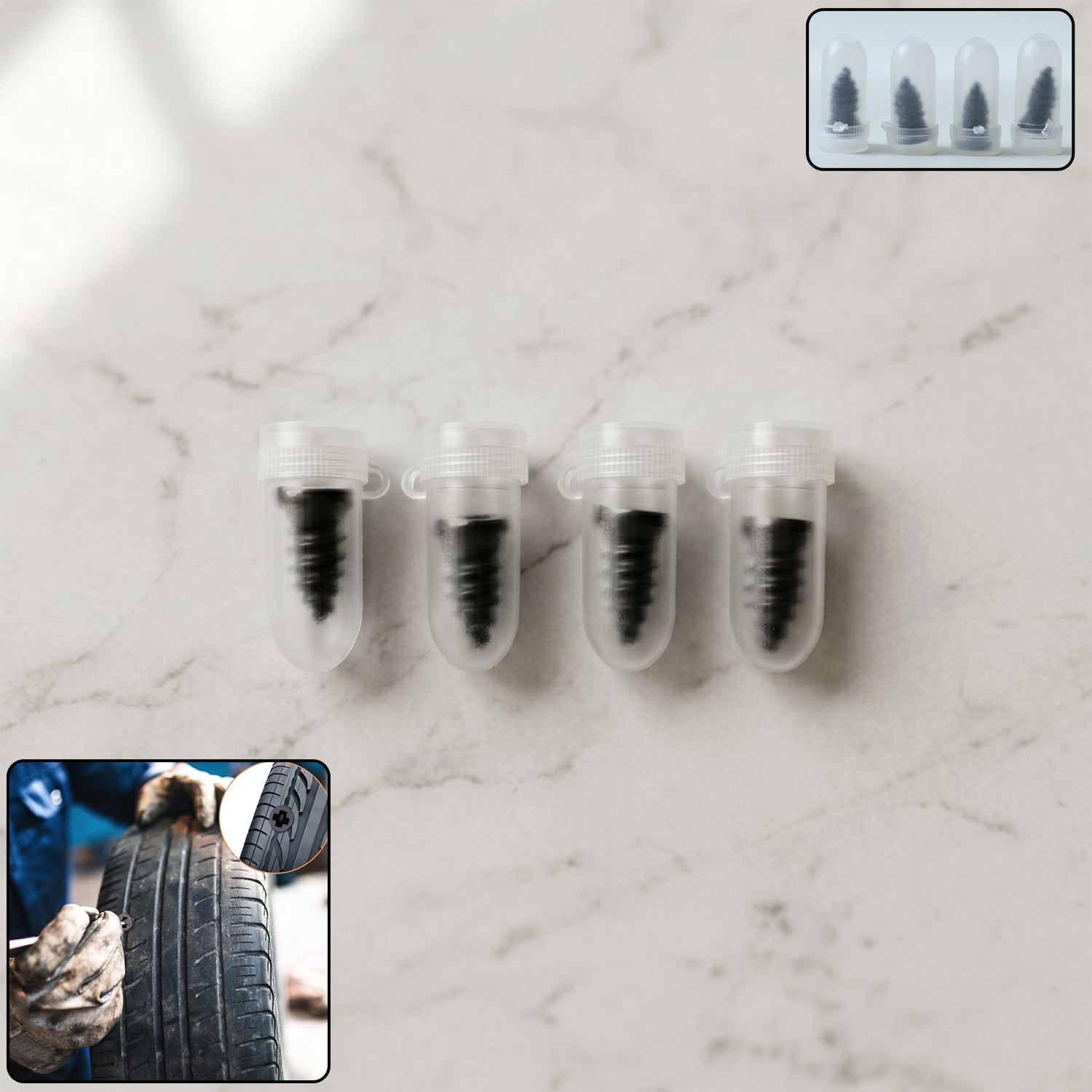 Car & bike tubeless tire puncture repair screw plugs 4-pack