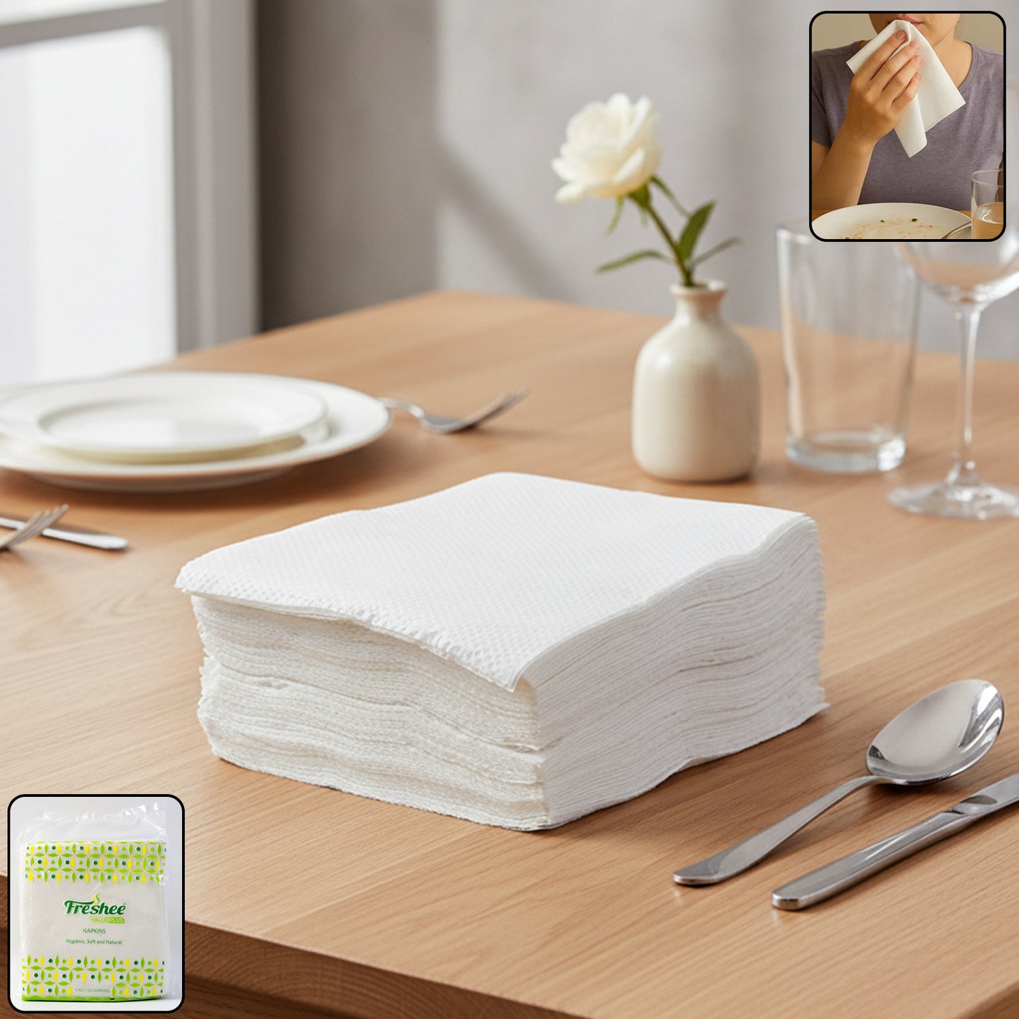 Freshee Premium Ultra-Soft Disposable Paper Napkins — 50 Pc (23 x 25 cm)
