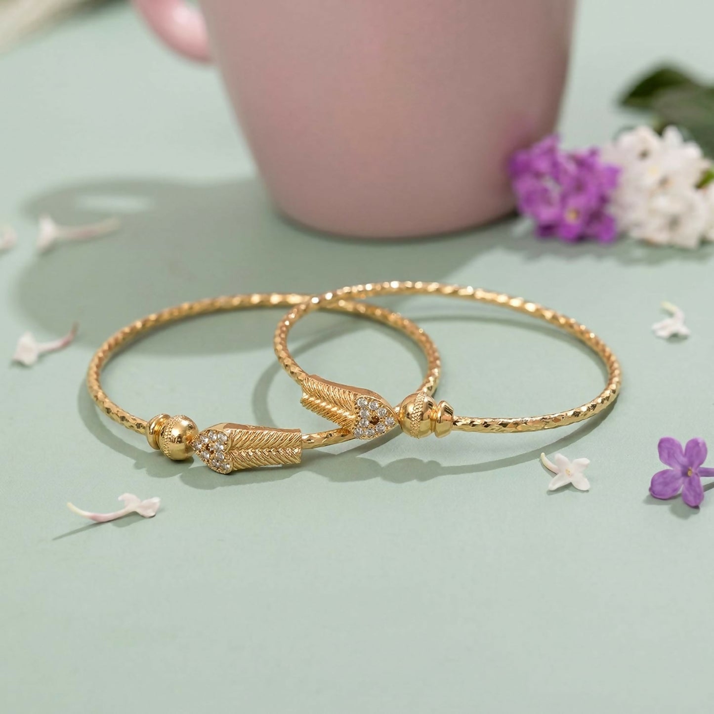 Gold Plated Leaf Design Openable Bracelet Pair