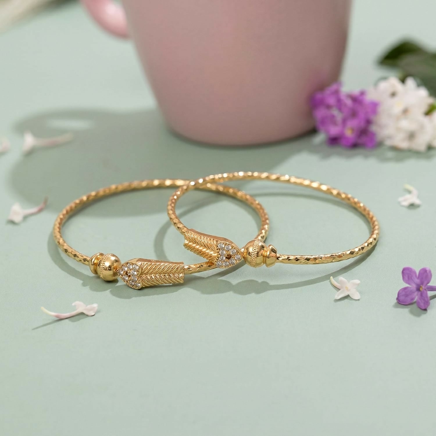 Gold Plated Leaf Design Openable Bracelet Pair