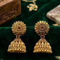 Royal Floral Gold Jhumka Earrings with Red Green Stones for Women & Girls