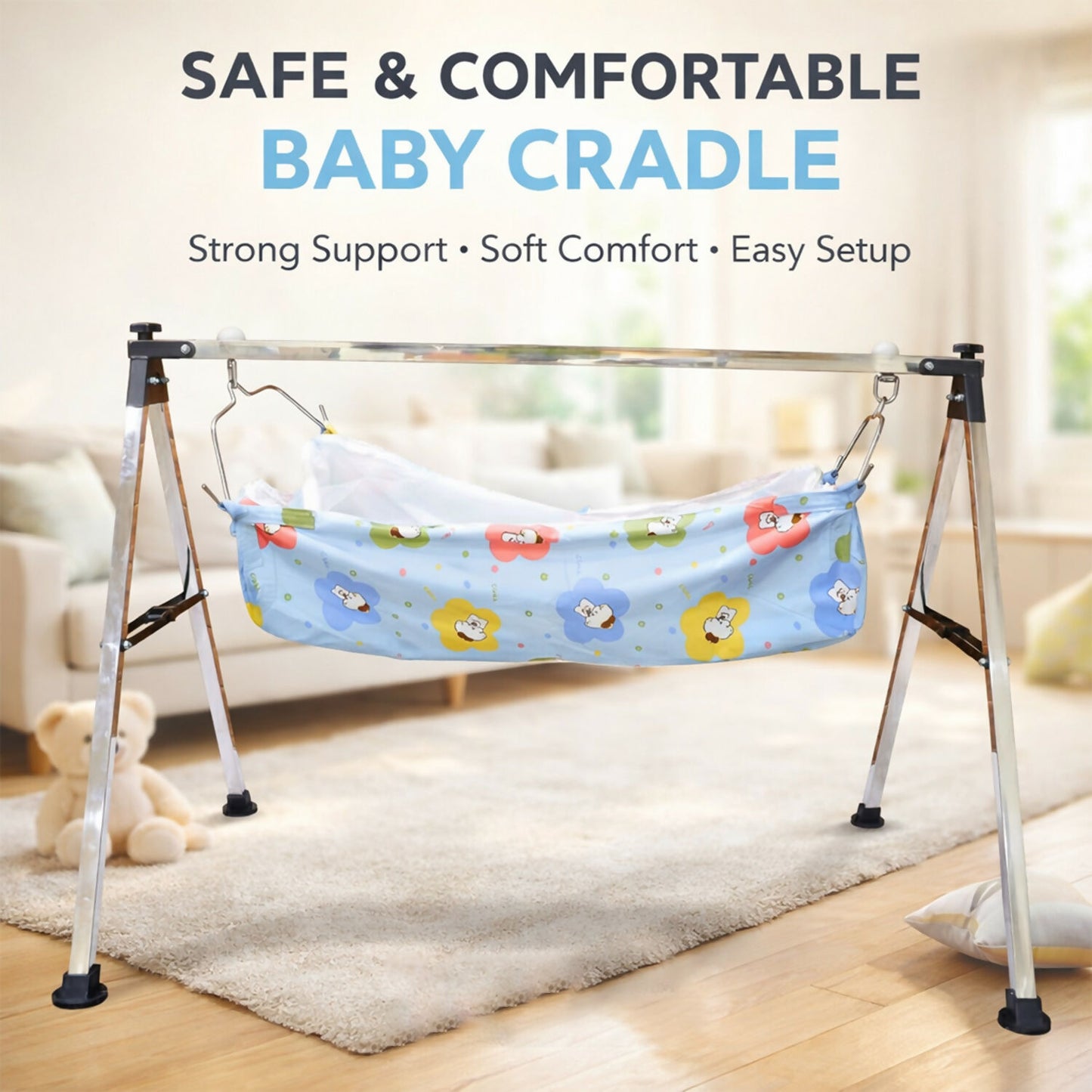ComfortNest Baby Hammock Cradle with Foldable Stainless Steel Stand