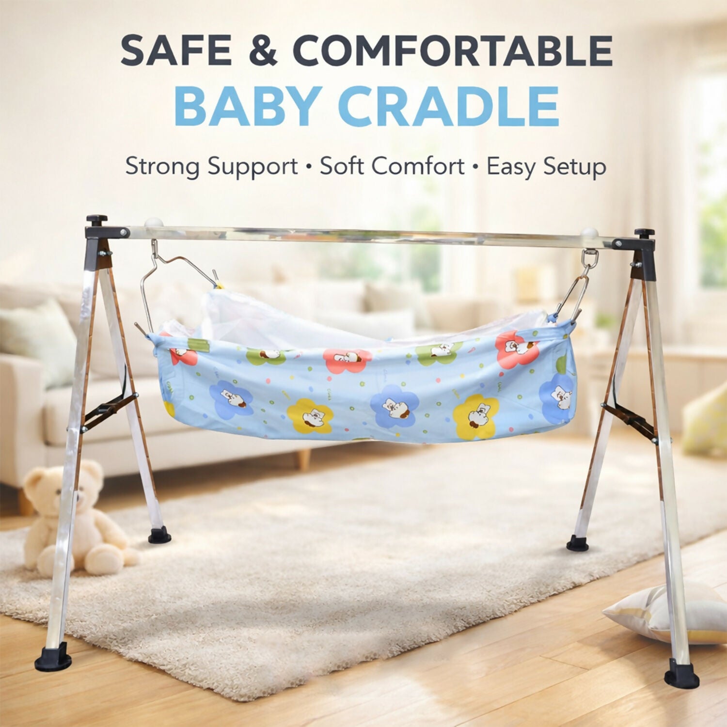 ComfortNest Baby Hammock Cradle with Foldable Stainless Steel Stand