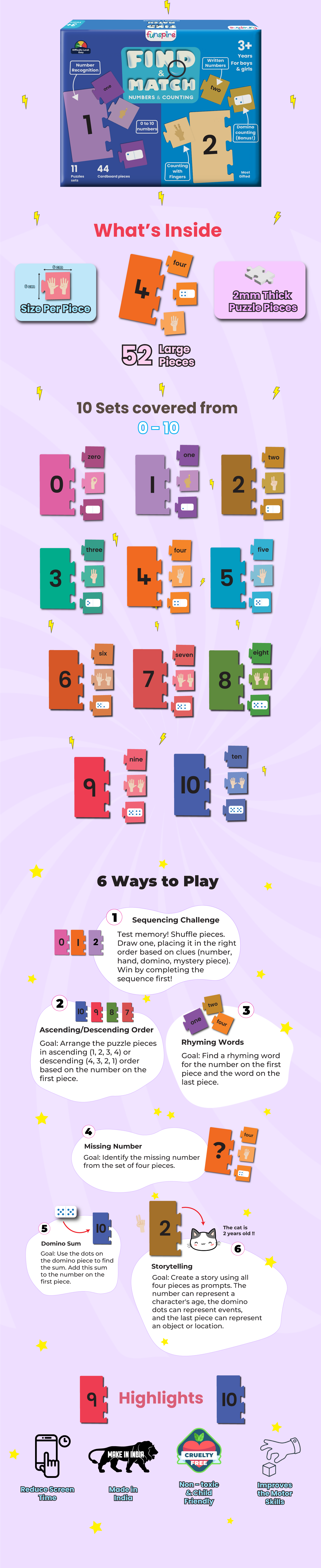 Numbers & Counting Puzzle - Ages 3+ (44 cardboard puzzle pieces) Find & Match series