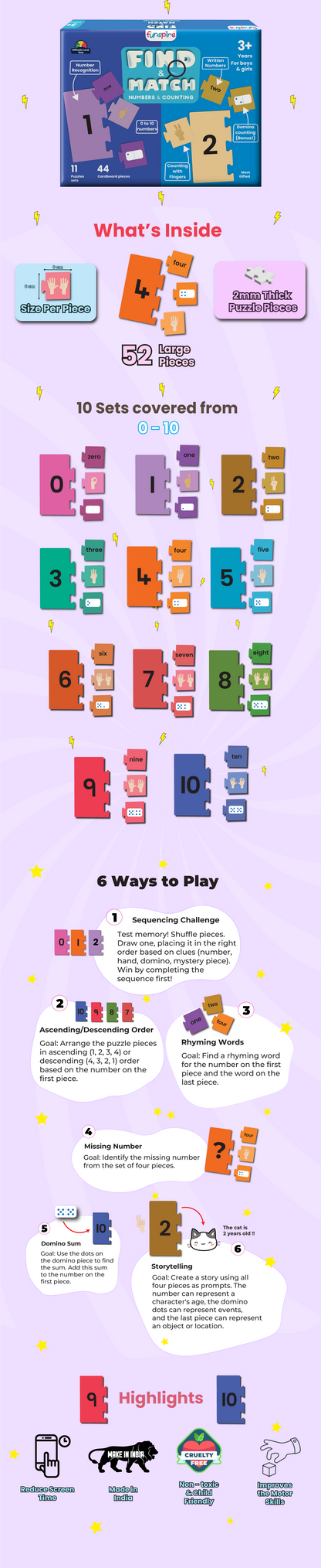 Numbers & Counting Puzzle - Ages 3+ (44 cardboard puzzle pieces) Find & Match series