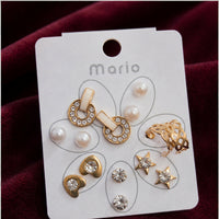 Elegant Gold Tone Pearl & Crystal Stud Earrings Set for Women and Girls
