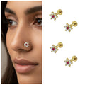 Floral Crystal Labret Piercing Studs – Gold Plated Pack of 4
