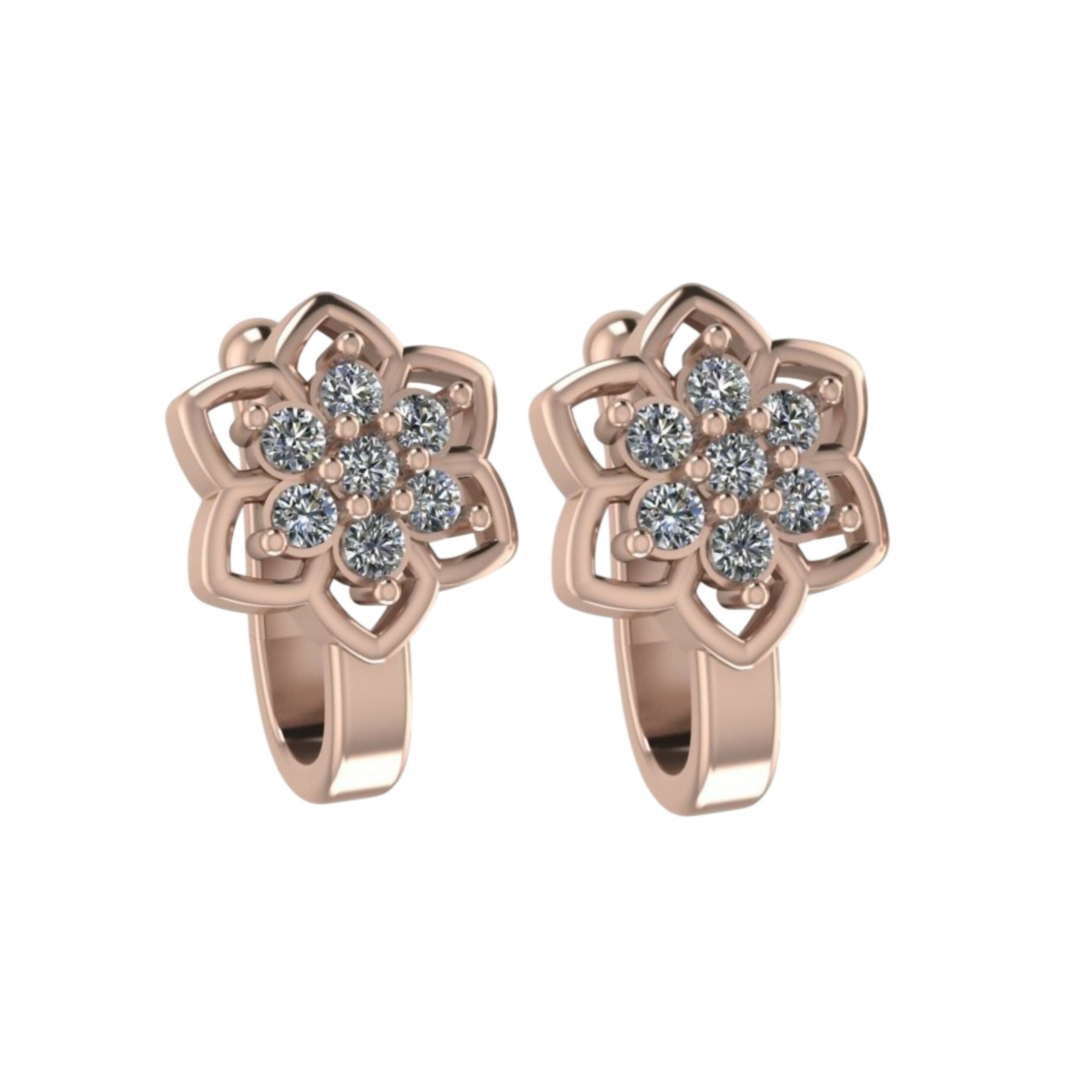 2Pc Non-Piercing Nose Ring Set Floral & Cuff Gold Silver AD