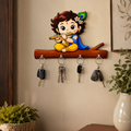 Baby Krishna Wooden Wall Key Holder – Elegant Decor & Organization