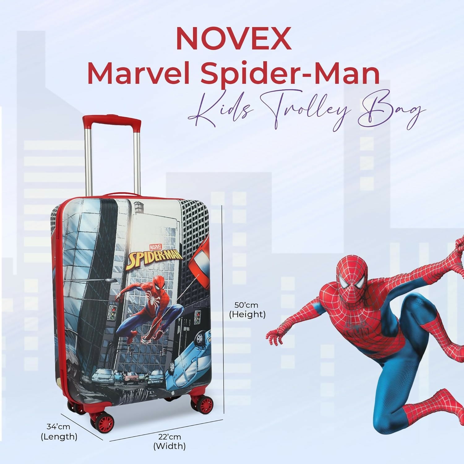 Novex Marvel Spiderman Kids Polycarbonate Trolley Bag for Boys Travel Luggage with 4 Spinner Wheel (22 Inch)