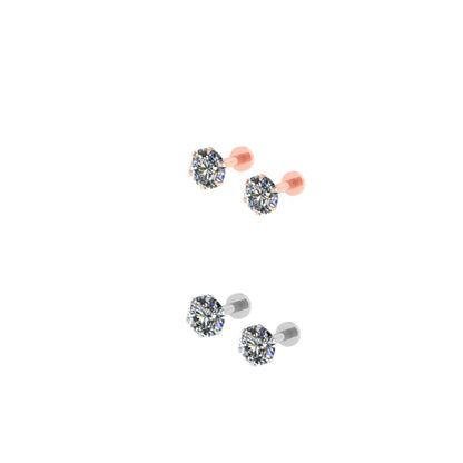 Side view of silver plated round CZ solitaire stud earrings with secure flat backs