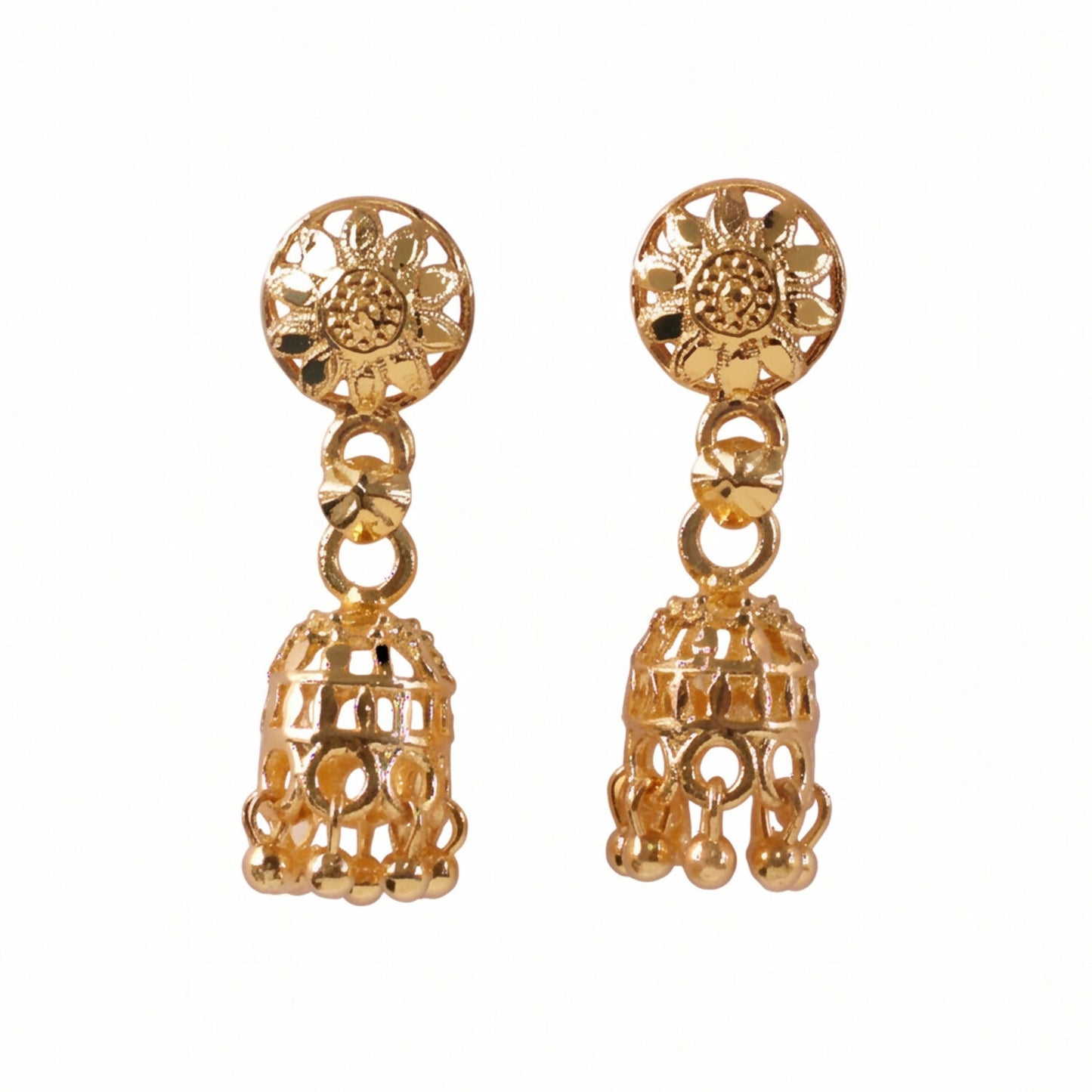 Traditional jhumka earrings with chain work and pearl detailing