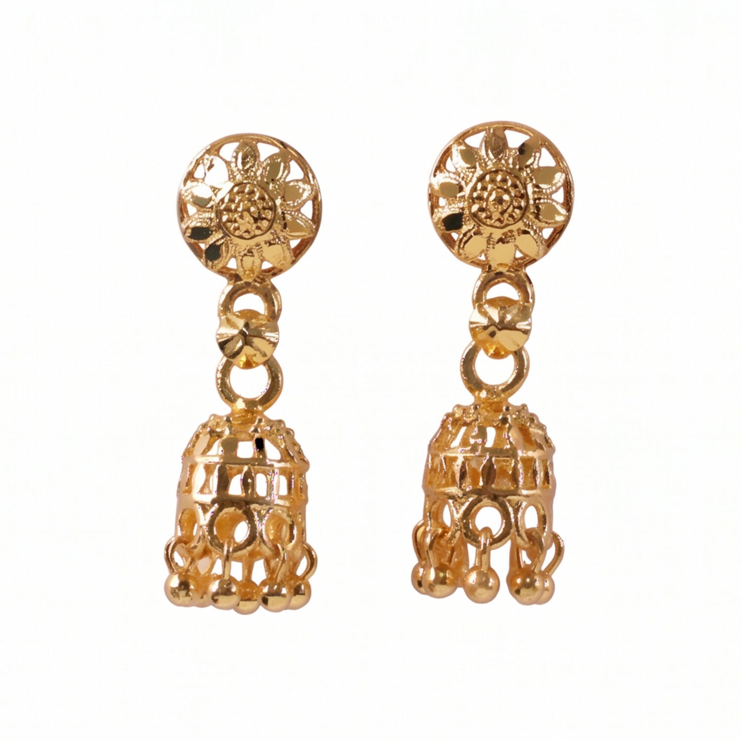 Traditional jhumka earrings with chain work and pearl detailing