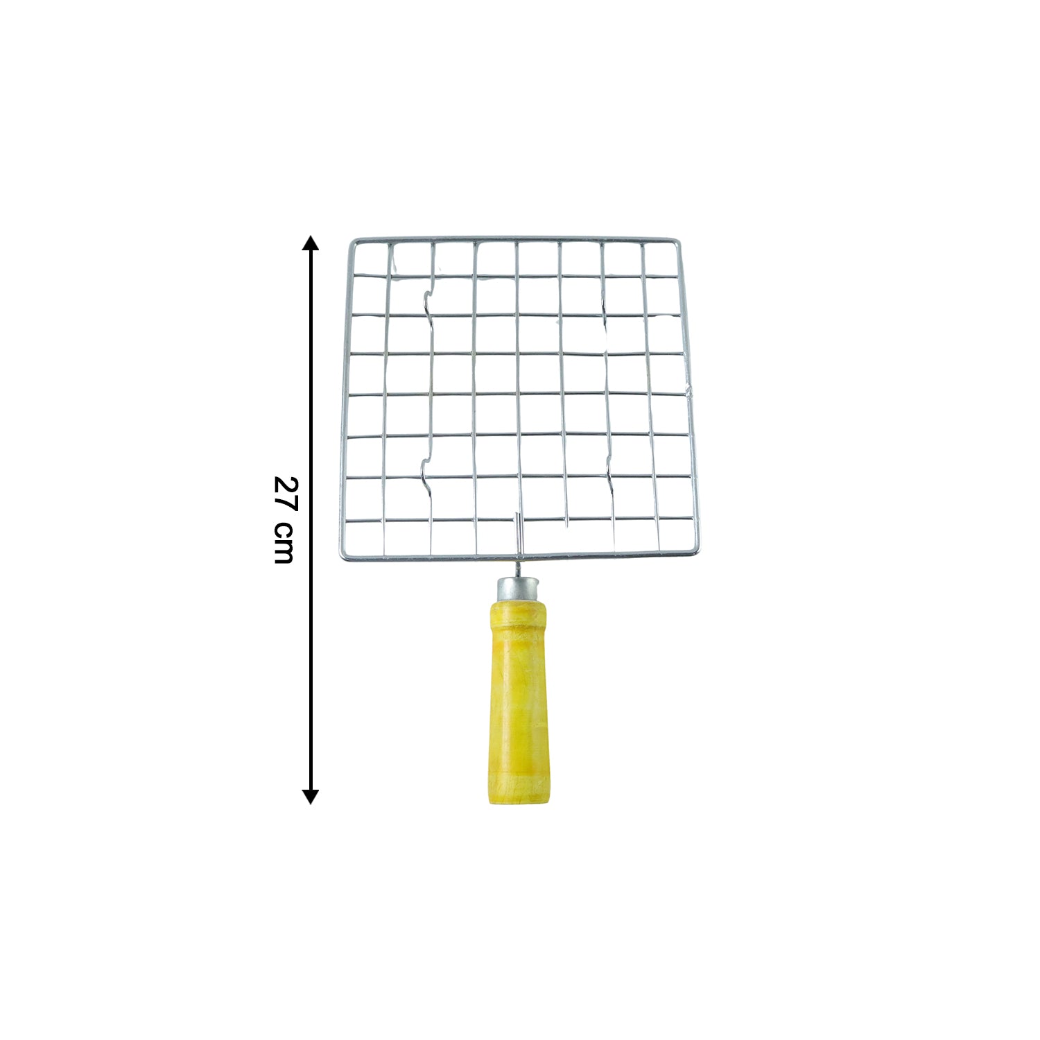 Square stainless steel barbecue grill with wooden handle