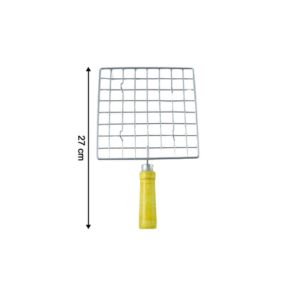 Square stainless steel barbecue grill with wooden handle
