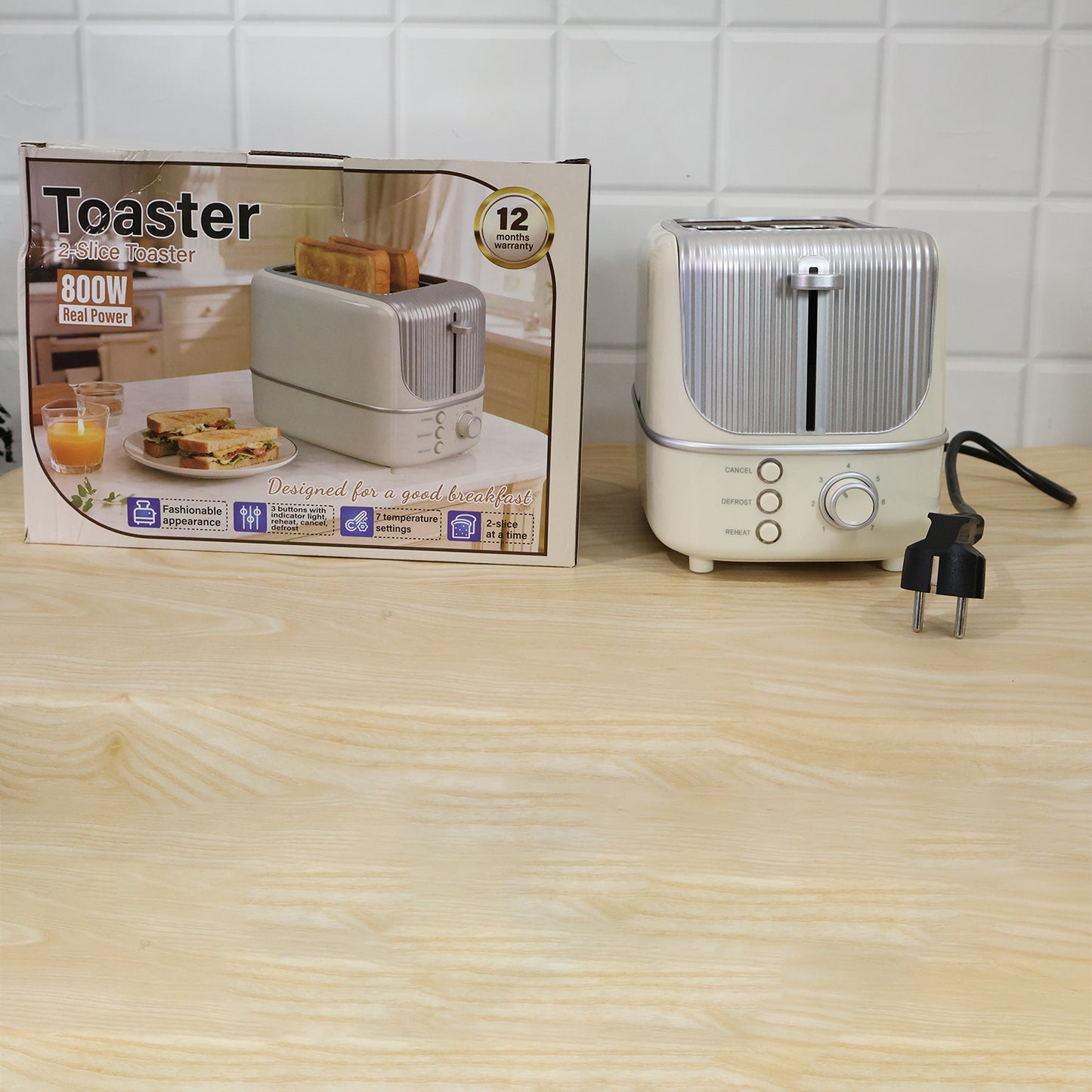 800W 2 Slice Pop Up Bread Toaster with Browning Control for Kitchen (1 Pc)