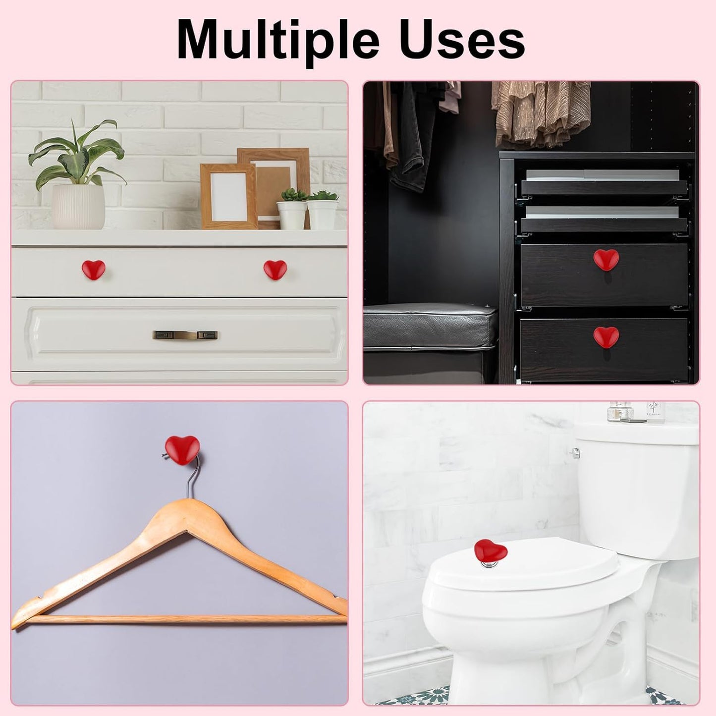 Multipurpose Cabinet Door Handle Drawer, Heart-shaped Knob Pulls Toilet Press Button (4 Pc)