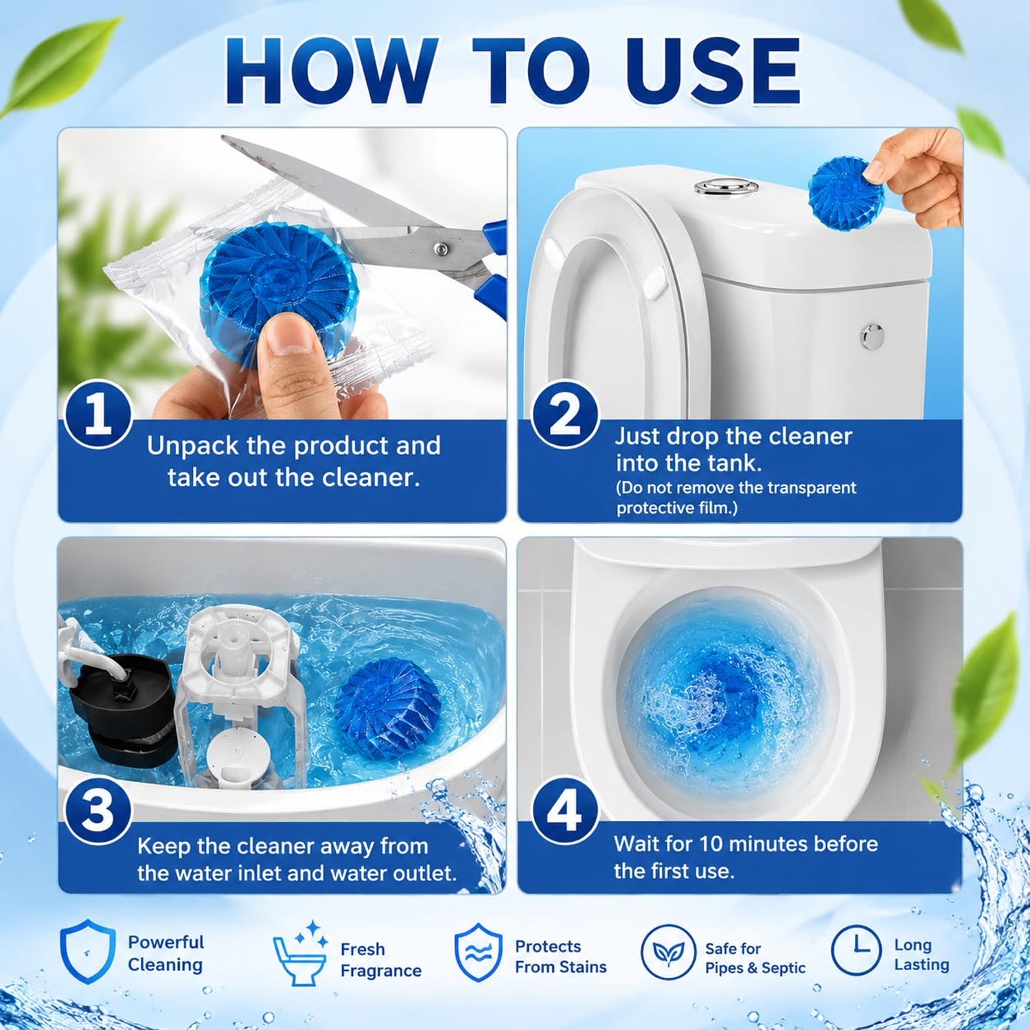 Blue Toilet Cleaner Tablets for Automatic Toilet Bowl Cleaning (10 Pc)