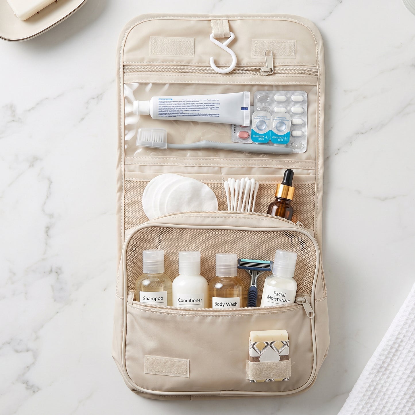 Premium Foldable Travel Pouch Bag Hanging Toiletry Organiser Kit (1 Pc)